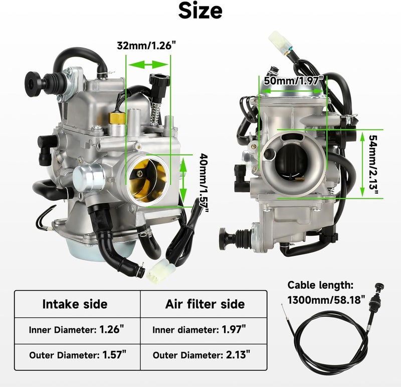 XIKOBY Racing TRX350 Carburetor Carb Kit Compatible with Rancher 350 TRX350FE TRX350FM TRX350TE TRX350TM 2000-2006 ATV 4 Wheeler Parts with Female Heater Plug Choke Cable Valve Plunger - Image 4